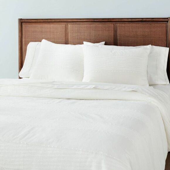 3pc Full/Queen Slub Stripe Comforter Set Cream - H Cream - Picture 1 of 4